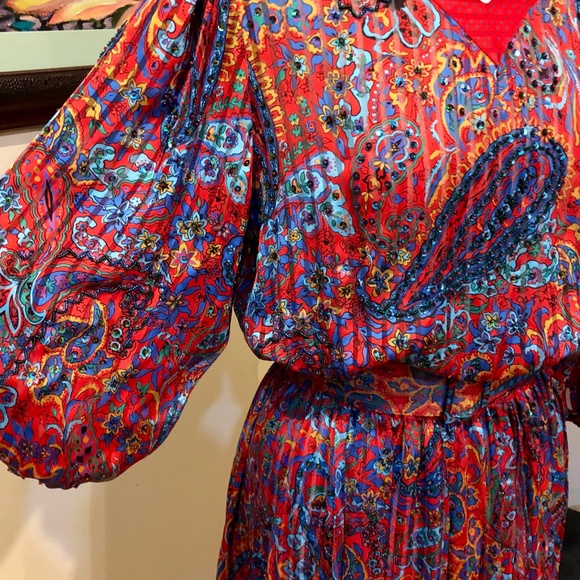 Diane Freis Red Holiday Dress Paisley Rich Gypsy Bohemian Style -Xmas OSFM - Picture 12 of 13